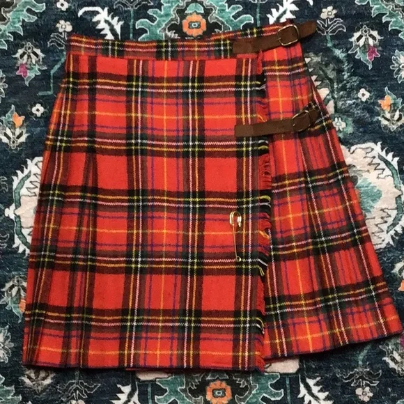 VTG Cambridge Dry Goods Red Tartan Plaid Pleated Wrap Mini Skirt Sz.4 - Picture 5 of 13